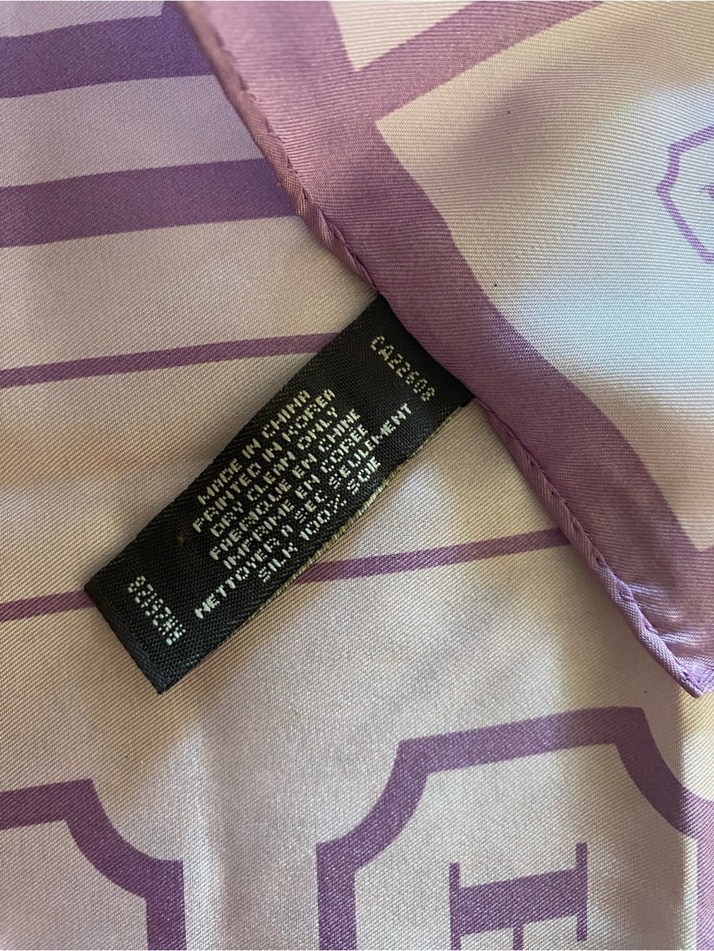 Coach Lavender & White Silk Scarf with Logo - Picture 3 of 4